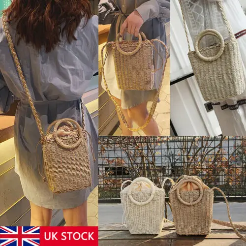 

Hand-Woven Women Rattan Bag Straw Purse Handmade Wicker Crossbody Beach New