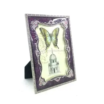 

6X4 Inch Tabletop Metal Photo Frame Chic Ornate Agate Purple Lace Crafts European Style Desk Picture Frame Home Table Decoration