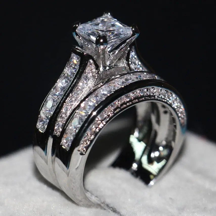 

2-in-1 Womens Vintage White Silver Engagement Wedding Band RING Gift Delicate Drop shipping Engagement Wedding Ring