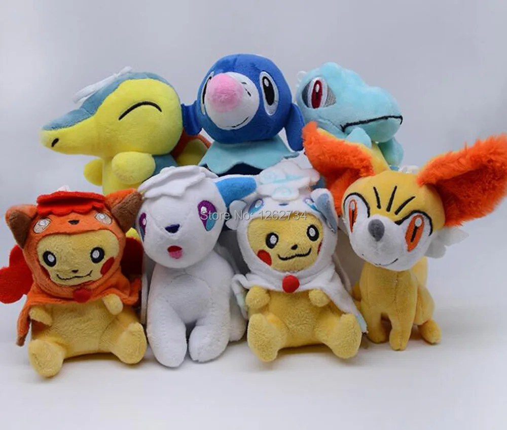 

Free Shipping EMS 100/Lot Alola Vulpix pikchu Cyndaquil Fennek Popplio Totodile Vulpix pikchu Vulpix 13CM Clip Doll Figure Toy