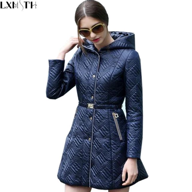 Cheap 2016 Autumn Winter New Jacket Women Fashion Warm Padded Cotton Jackets Coat With Belt Medium-Long Quilted Big Size Womens Parka