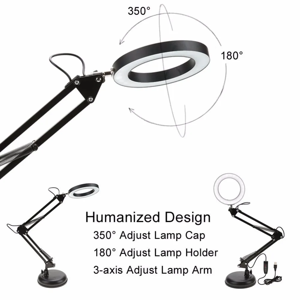 Складная Настольная лампа для глаз Гибкая поворотная ручка USB три тона офисная студия Домашний Настольный светильник для дизайна ногтей Аксессуары для тату