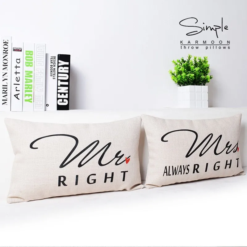 Подарок на день Святого Валентина Mr Mrs Couple Linen Mr Right Mrs Always Right поясничные подушки Чехол для подушки домашний декор 30x50 Capa Almofada