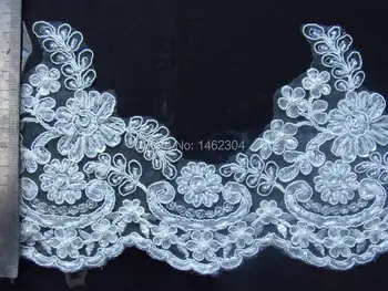 

Gorgous Scollped Wedding Veil Lace Trim, pearl beaded lace trim, Bridal off white wedding trim lace