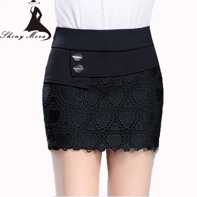 

SHINYMORA Summer Bodycon Shorts Skirts for Women 2017 New Fashion Lace Mini Shorts Sexy High Waist Elastic Skirt Plus Size 5XL