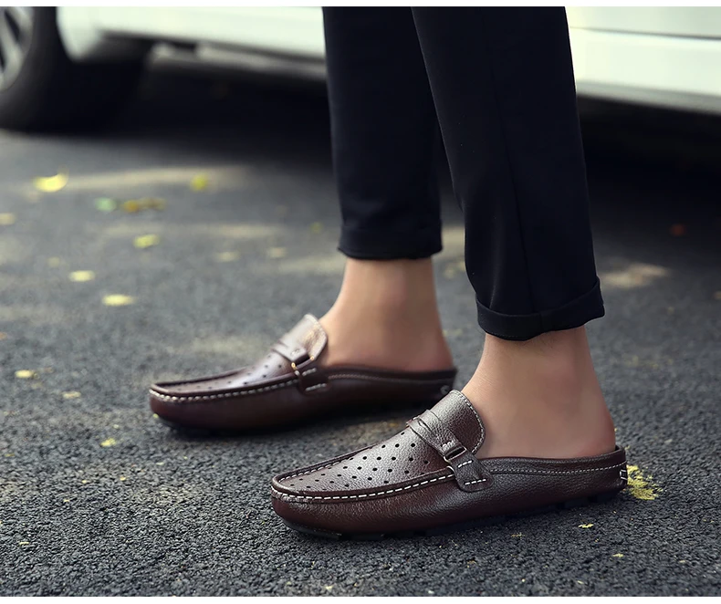 Городские мужские туфли для вождения; Роскошная Брендовая обувь; летние мужские лоферы с открытой спиной; воздухопроницаемое платье без застежки; Zapatos Homme