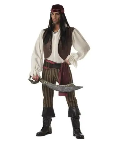 Пираты Карибы Джек Воробей косплей костюм куртка рубашка брюки Костюмы Набор Мужские костюмы на Хэллоуин Одежда - Цвет: CAMEL