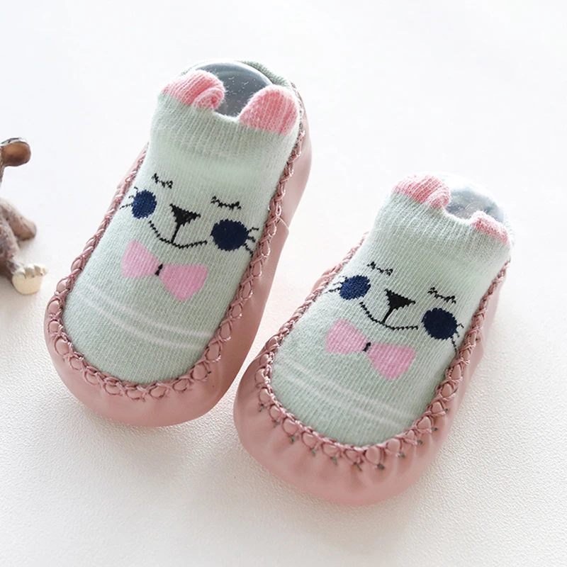 BalleenShiny носки-тапочки для малышей с героями мультфильмов нескользящие носки-тапочки для маленьких мальчиков и девочек Детские плотные махровые носки с кожаной подошвой для дома