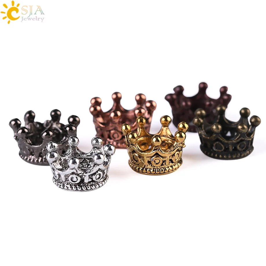 

CSJA Imperial Crown Copper Spacer Beads Vintage Charms Antique Gold Color Bead Accessories for Diy Men Bracelet Wholesale S110