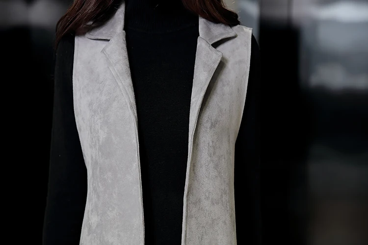 Side Buttons Split Soft Suede Fabric Long Women Vest Coat Pockets Plus Size Colete Solid Faux Weste Open Stitch Colete feminina