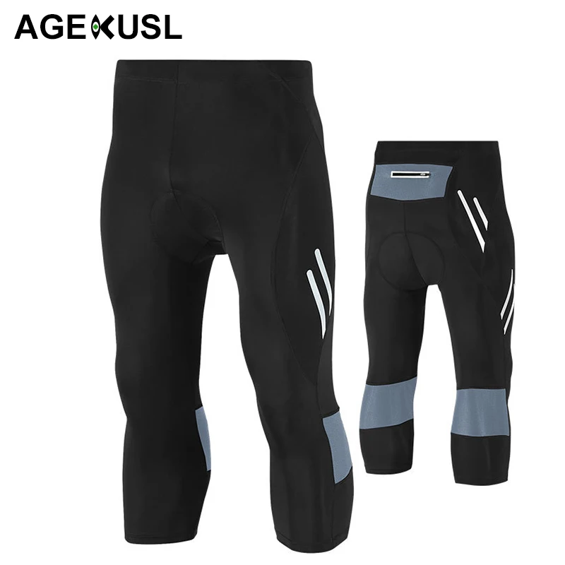 

AGEKUSL Compression Cropped Cycling Tight Pants GEL 3D Pad Men MTB Bike Road Bicycle Trousers Breathable Anti-sweat Clothes 2019