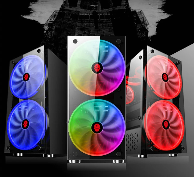 40*20.5*45CM RGB Computer Double Side Tempered Glass Panels PC chassis case ATX Gaming Water Cooling PC box with 2 colorful Fans