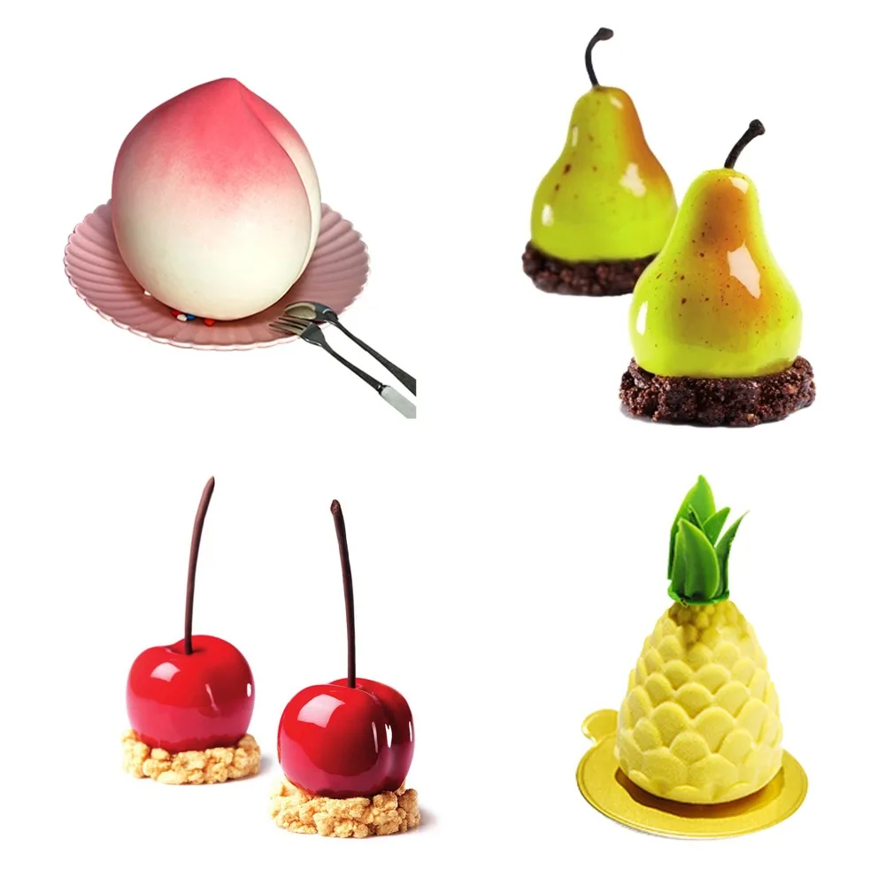 3D форма для фруктов, силиконовая форма для торта, инструмент для выпечки, Рождественская форма для украшения, форма для груши, яблока, сосны, яблока, персика, антипригарная форма для выпечки