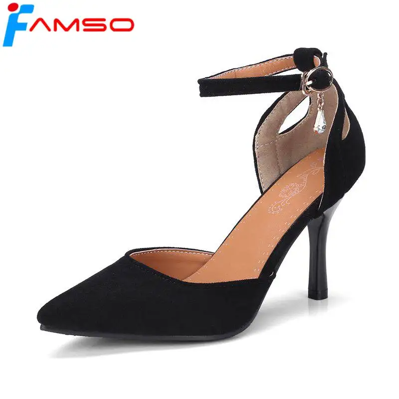FAMSO Size34-43 2019 New Women Sandals black Elegant Style Cut-outs Summer Female Shoes Buckle Pointed toe | Обувь