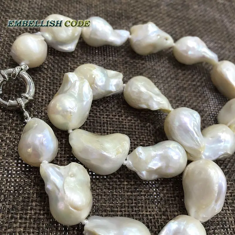 Selling Well White Color Large Size Tissue Nucleated Flame Ball Shape Baroque Pearl Necklace Freshwater 100% Natural Pearls images - 6