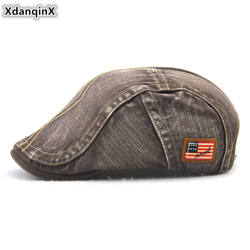 

XdanqinX New Men's Cotton Beret Embroidery Line Personality Hip-hop Cap Adjustable Size Fashion Multipurpose Retro Dad's Hats