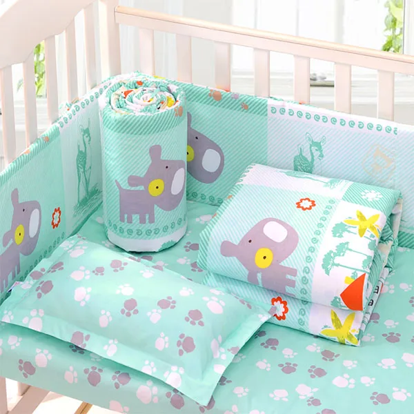9Pcs Cotton Baby Bedding Set Newborn Cartoon Bear Crib Beddingset Detachable Pillow Bumpers Sheet Baby Cotton Bedding Set 2 Size