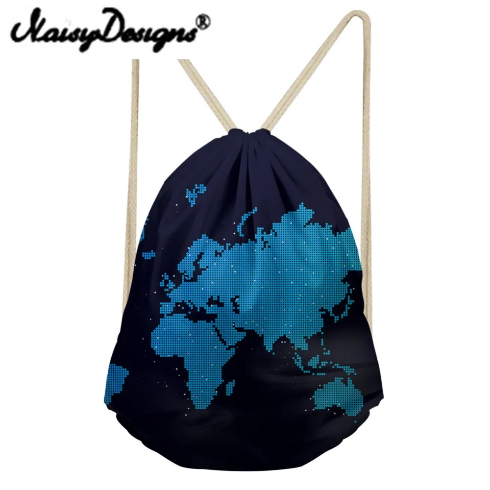 NOISYDESIGNS 3D World Map Printing Drawstring Backpack School Shopper bags for women Mini Soft Back for