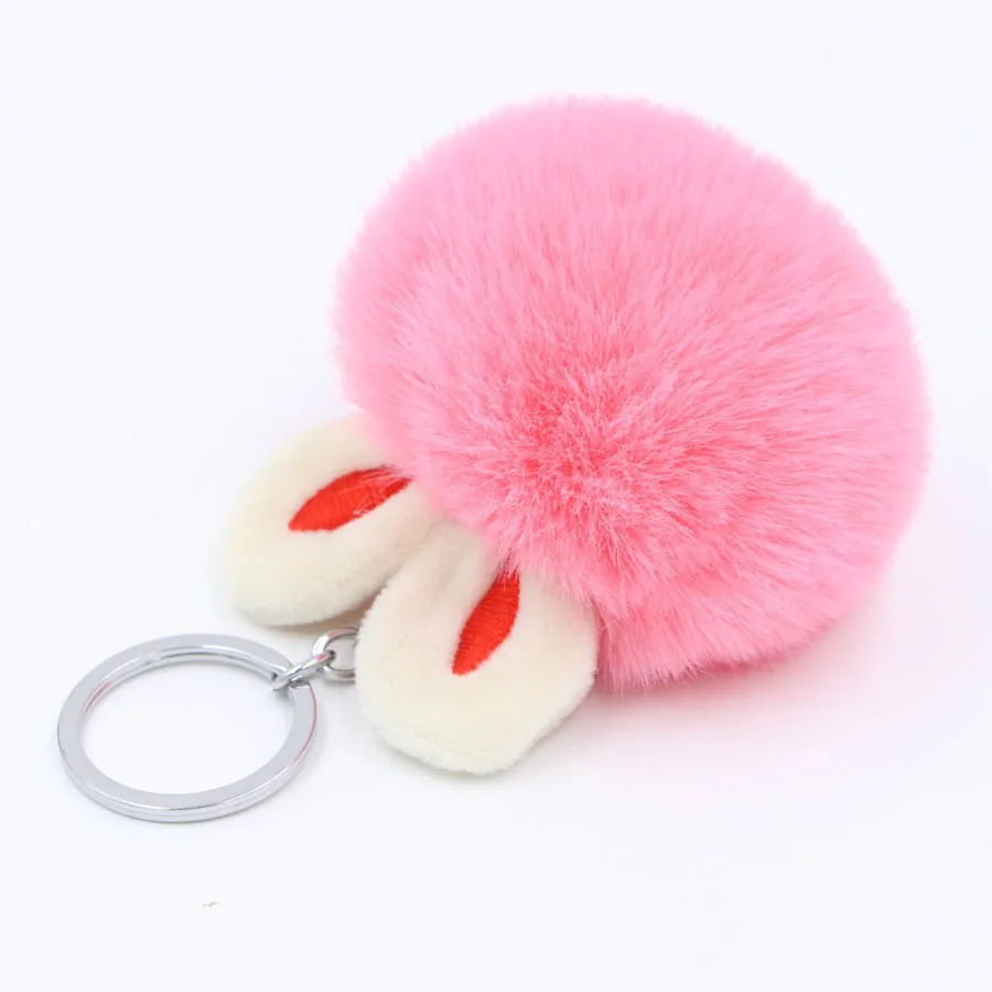 

Car Fluffy Faux Rabbit Ear Fur Ball Key Chain Holder Pompom Artificial Rabbit Fur Keychain Women Car HandBag Keyring