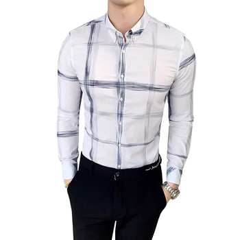 

Striped Men Shirt Long Sleeve Slim Design Shirt Men Asian Size S M L XL XXL XXXL mens shirts white