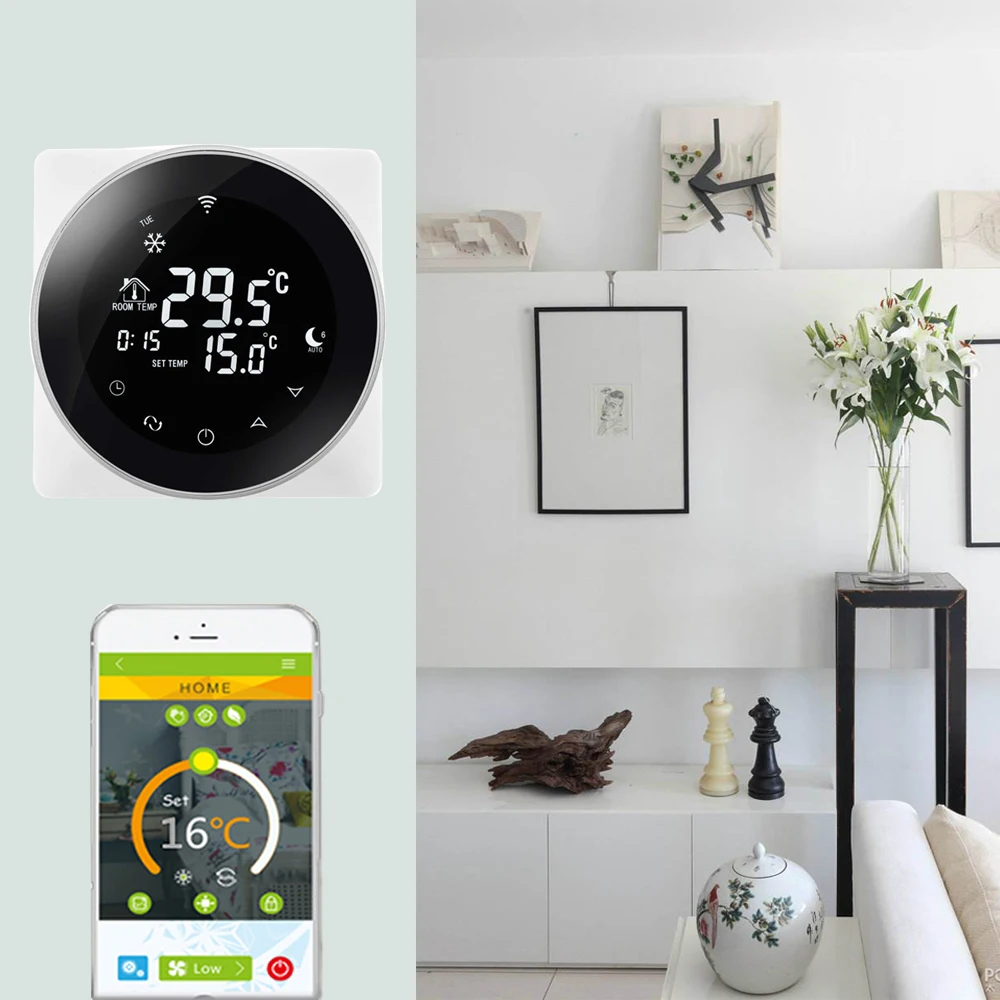 

Wifi Thermostat Intelligent Gas Boiler Heating Thermostat Voice Negative LCD Smart Touch Screen Thermostat 5 Colors A Gas Boiler