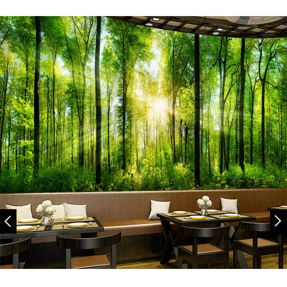 

Custom Wall Mural Modern Art Painting High Quality Mural 3D Wallpaper Sunshine Green Forest Landscape 3D Mural Living Room
