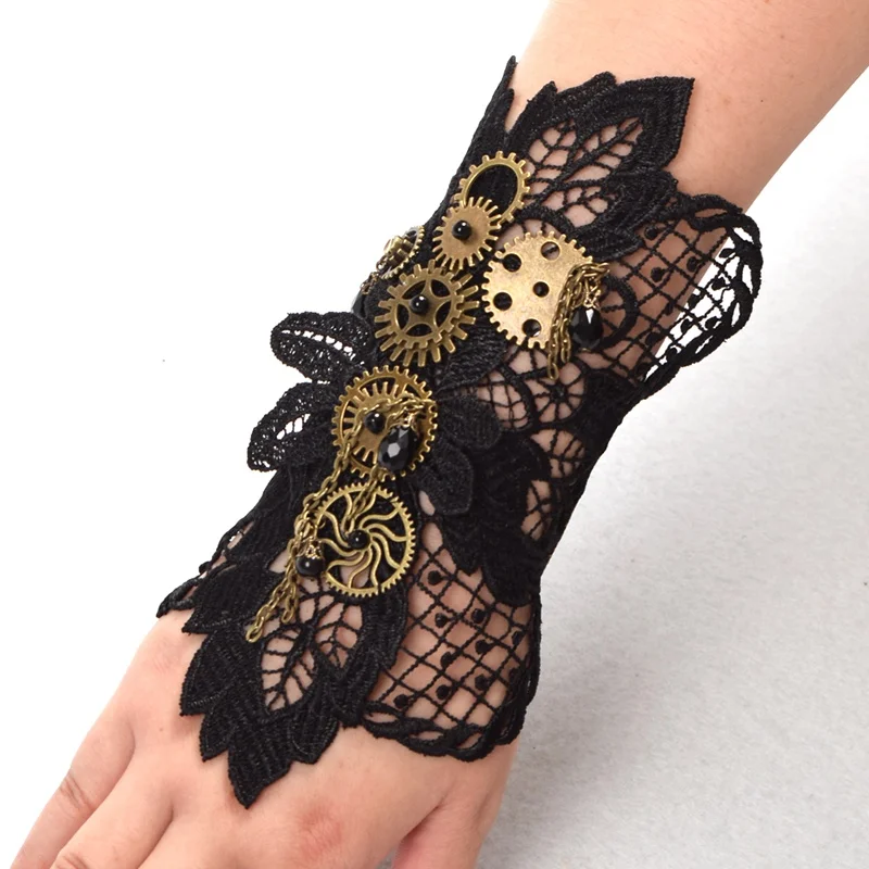 1pc Steampunk Gears Wrist Cuff Retro Black Victorian Bracelet Costume Accessory