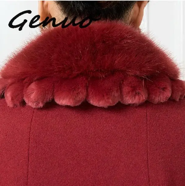 Genuo Новинка Быстрая зимнее женское кашемировое шерстяное пальто средней длины с меховым воротником размера плюс 5XL