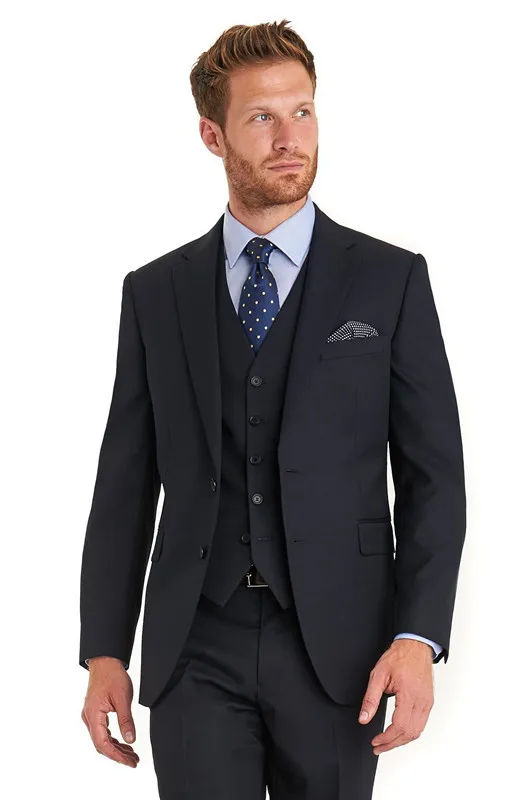 Notch Lapel Two Buttons Black 3Pieces Slim Fit(Jacket+Pant