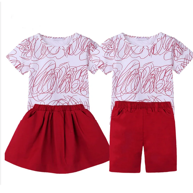 2019 Summer Print T-shirt+Skirt short kids Baby family clothing Sister Outfits Brother Sets Family Look family matching clothes