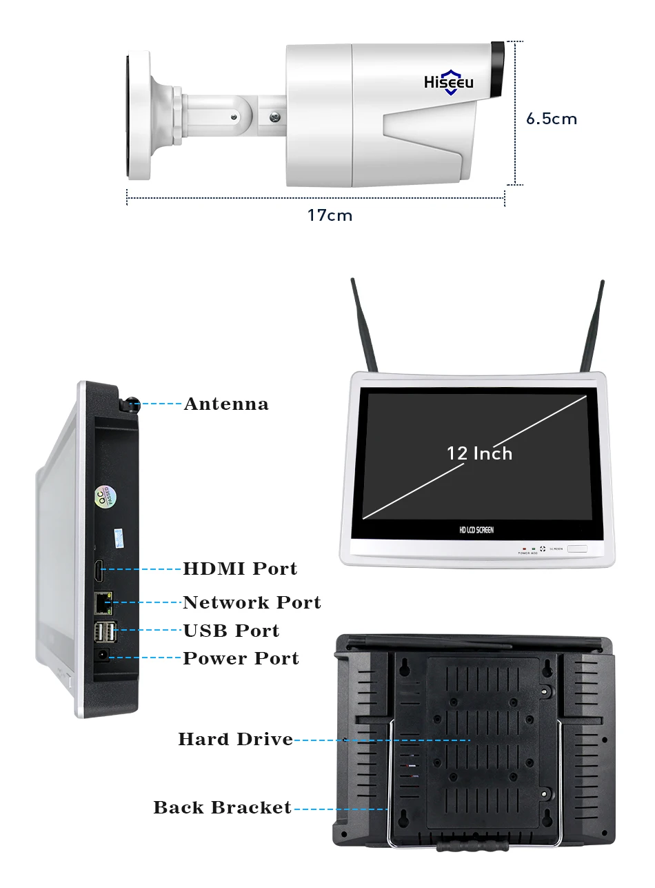 Hiseeu 4CH 2MP 1080 P беспроводные наборы NVR 12' lcd HD наружная безопасность 2MP ip-камера видеонаблюдения камера видеонаблюдения с WiFi системой