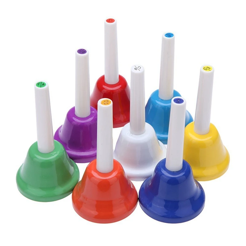 Handbell Hand Bell 8-Note Metal Colorful Kid Children Musical Toy Percussion Instrument - Цвет: Multi