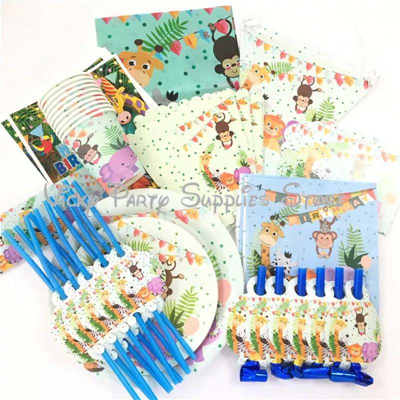 

109pcs/lot Zoo Theme Cartoon Animals Disposable Tableware Set Jungle Theme Party Bithday Baby Shower Party Decoration Supplies