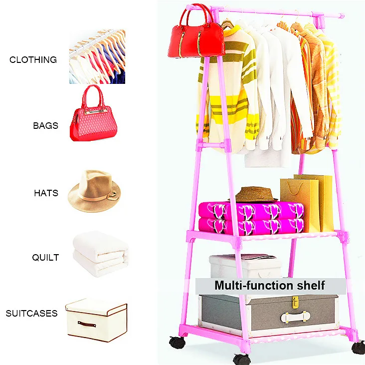 

A,DIY Multi-function Simple Movable Storage Rack Hanger Vogue Household Hallstand Thickened Stainless Steel Rod QuanlityPP
