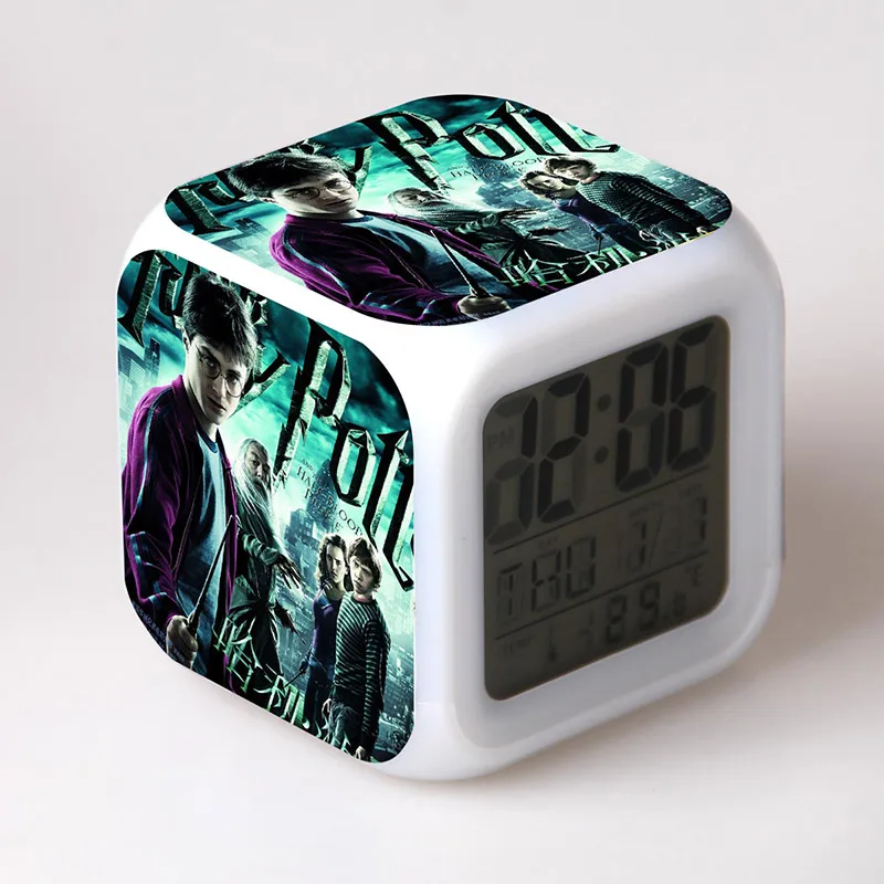 

Kids Movie Figurines Harry Potter LED Colorful Touch Light Temperature Alarm Clock PVC Funny Toys for Children