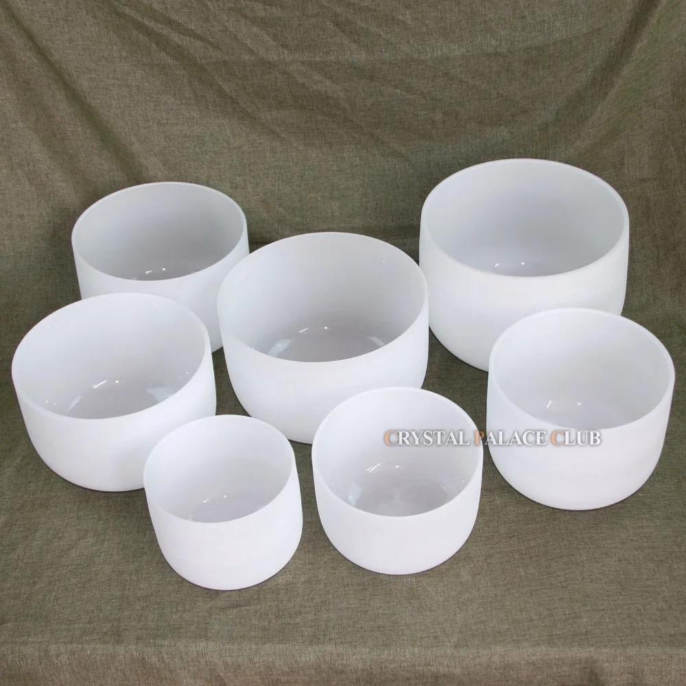 7pcs set of 10" frosted crystal singing bowl with C D E F G A B note free mallet and o ring