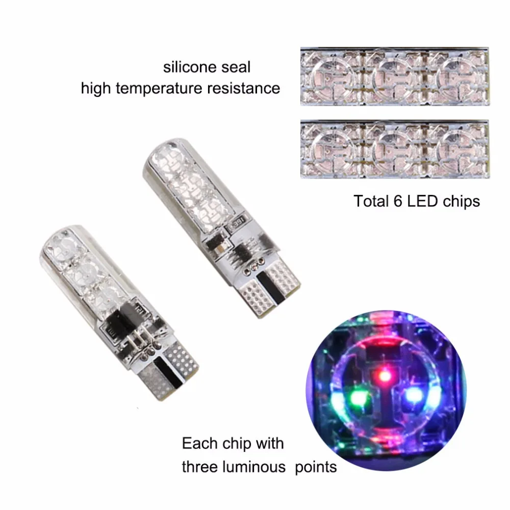 2 шт. T10 W5W 168 194 SMD 6 светодиодов дистанционное управление RGB автомобильные лампы для