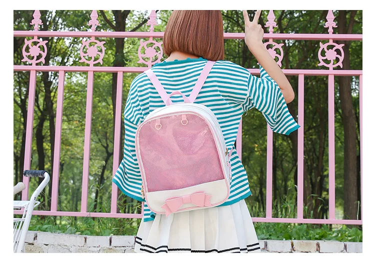 MSMO Kawaii Transparent Heart Window Lolita Student School Bag Backpack Candy Color Lovely Ita Bag Sweet Cute Girls Gift