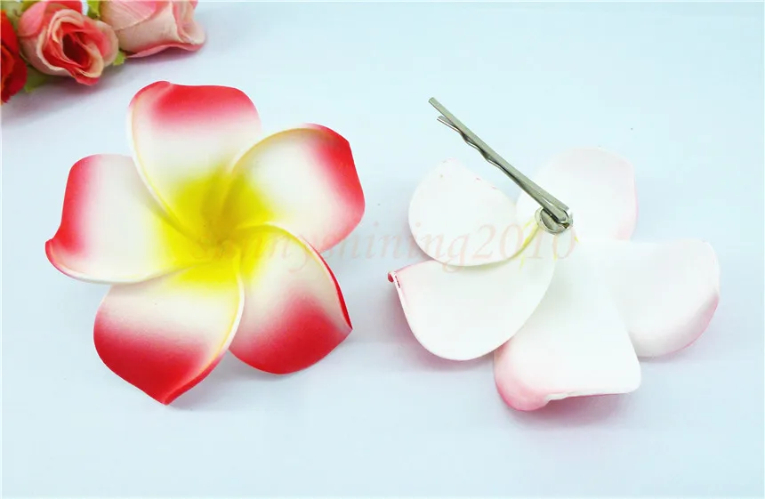 

20 red color Foam Hawaiian Plumeria flower Frangipani Flower bridal hair clip 6cm