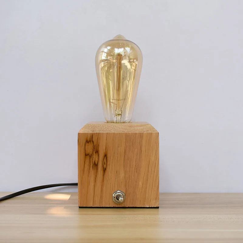 Baratos Luminaria de mesa de luz LED Lámparas de mesa loft vintage lámpara de escritorio de madera con Edison bombilla Cafe decoración de arte retro E27 mesa Ligh
