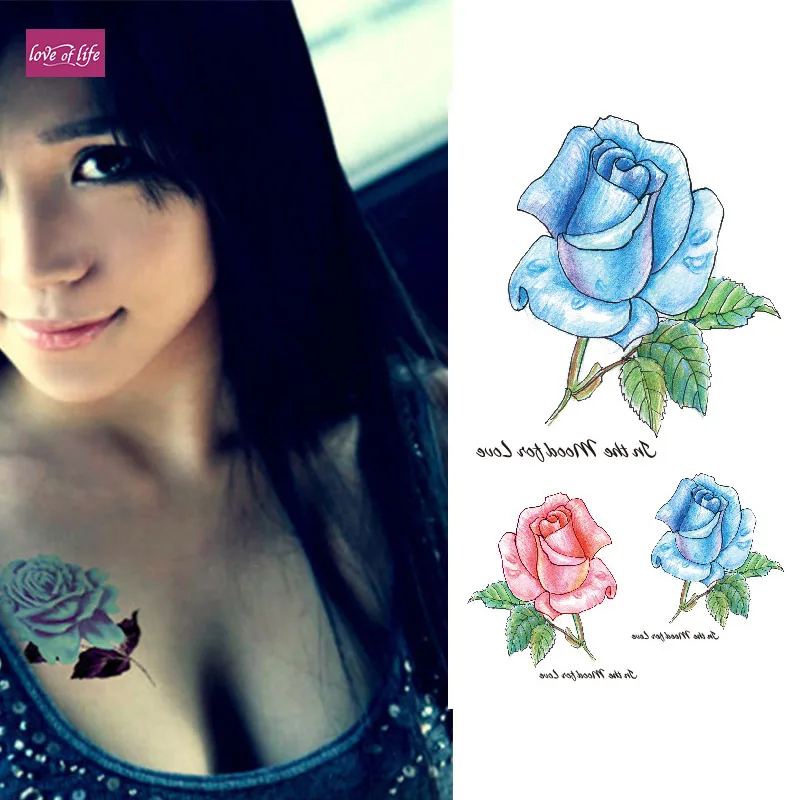 3D реалистичные вишневые цветы розы большие цветы водонепроницаемые Временные татуировки для женщин флэш татуировки руки тату наклейки на плечо - Цвет: TBX9028