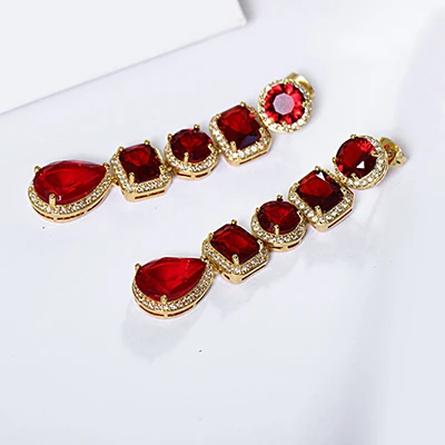 Red stone Очень длинные серьги красные/белые циркониевые камни женские золотые ювелирные изделия женская большая капля воды серьги цветные ювелирные изделия - Окраска металла: Red stone