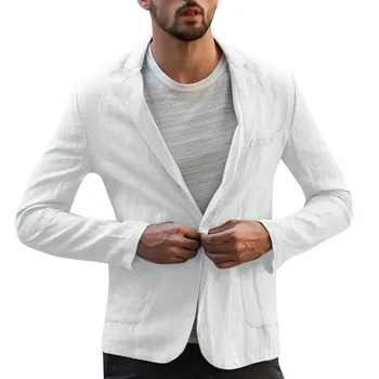 

Men's Autumn Solid Color Imitation Linen Jacket Men's Slim Linen Blend Pocket Solid Color Long Sleeve Blazer