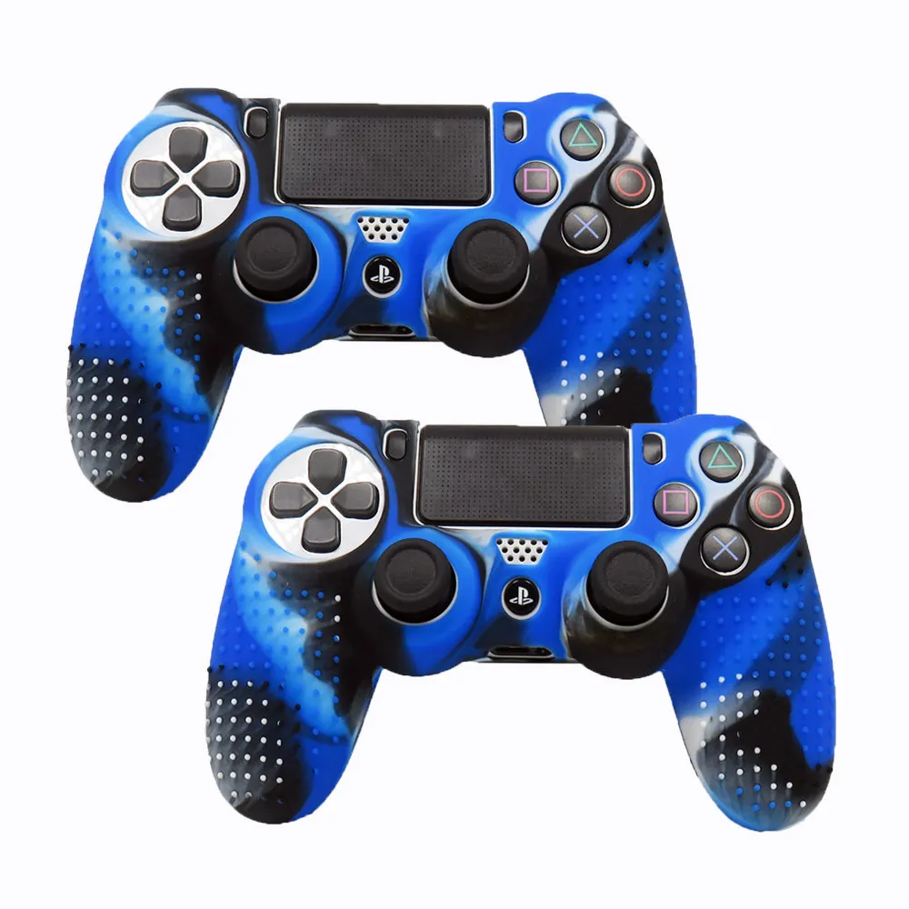 IVYUEEN 2 упак. противоскользящие силиконовая крышка кожи для sony Play Station Dualshock 4 PS4 Pro Slim контроллер(2 Чехол+ 4 ручки - Цвет: 2 Came Blue