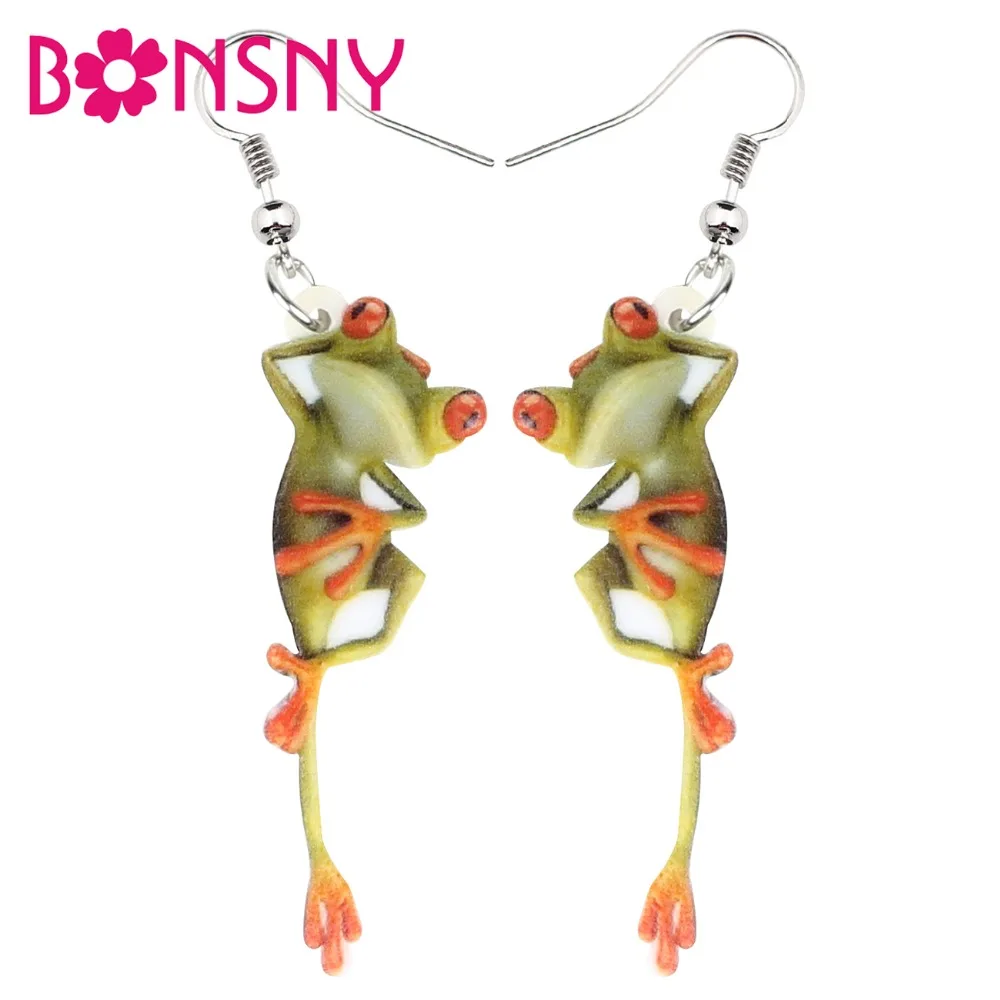 Bonsny акриловые Мультяшные милые лягушки серьги-подвески в форме капли большие