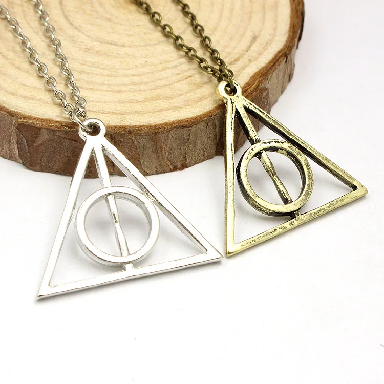 

2016 Movie Simple Harry Potter Deathly Hallows Collier Cross Statement Necklace Pendant For Men Women Triangle JewelAccessories