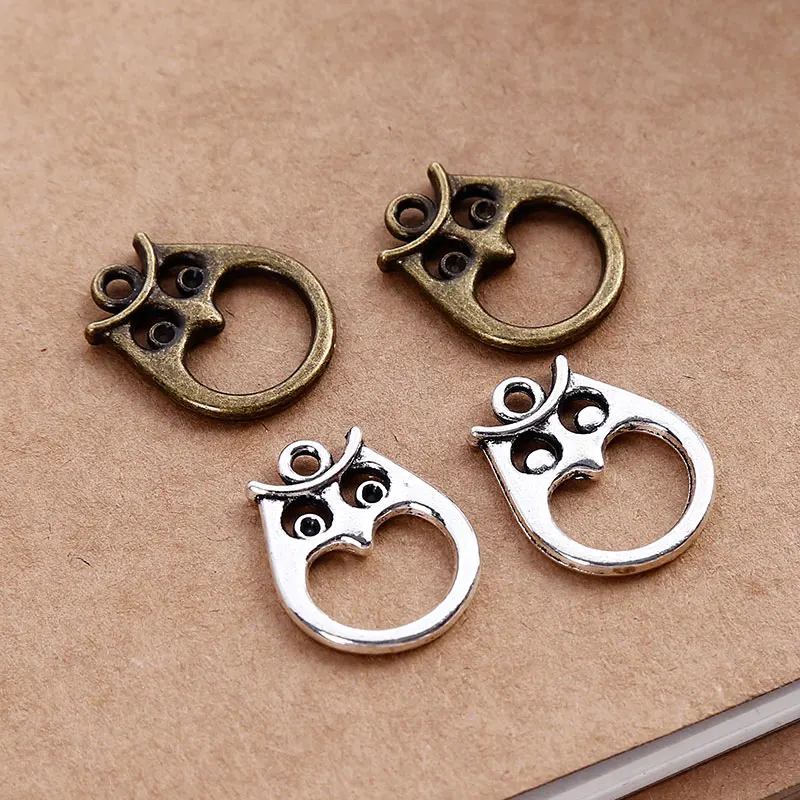 

2 Color Metal Lovely Owl Charms for Jewelry Making DIY Vintage Handmade Owl Pendant Charms 30/lot 18*22mm C5177