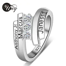 UNY Personalized Special Anniversary Gift Mother S Engravable Simulated Birthstone Ring In Sterling Silver 3 Stones