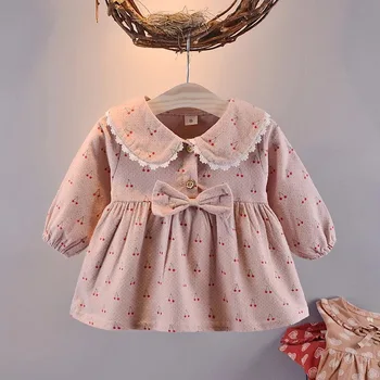 

New Kids'Dresses Korean Edition Girls' Cotton fruit Dresses, Turn-collar Dresses, Lovely Butterfly-knot Princess dress