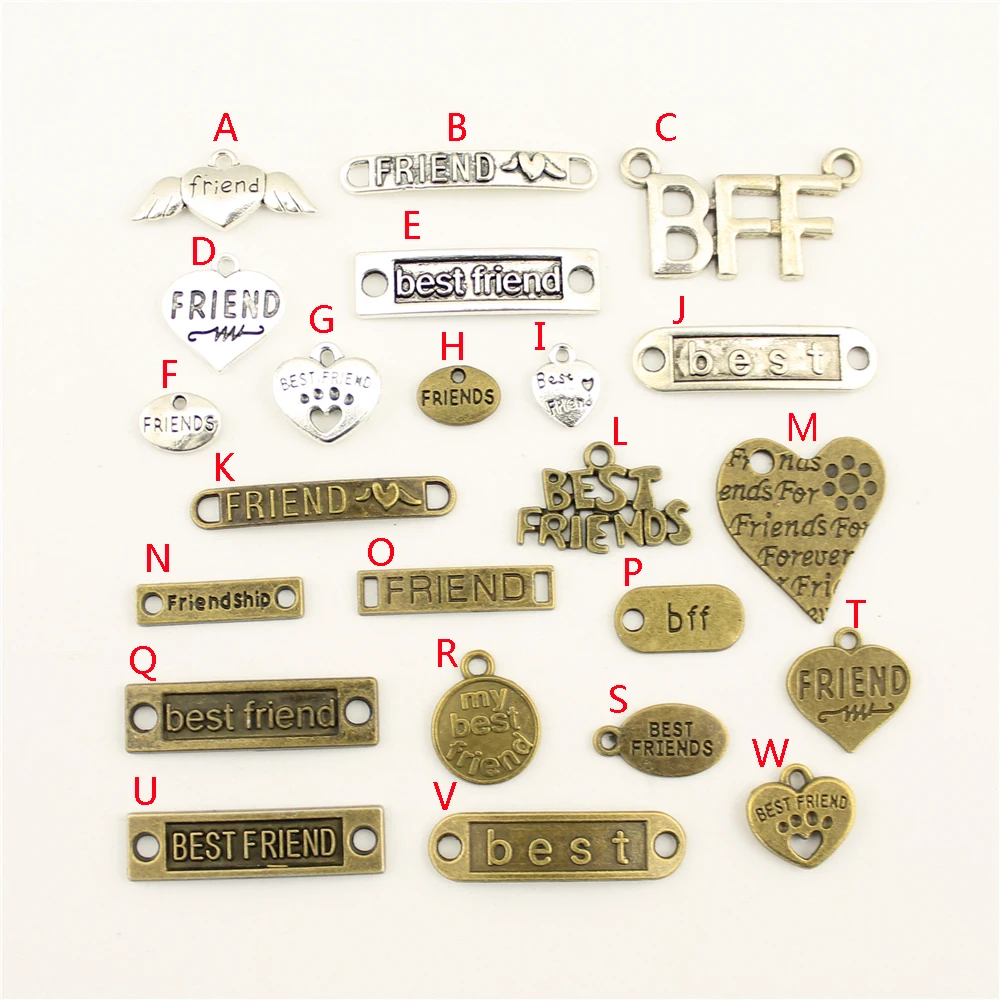

3 Piece Best Friend Friendship Text Tag Peach Heart Connection Charms For DIY Jewelry Making Bracelet Necklace Accessories M003